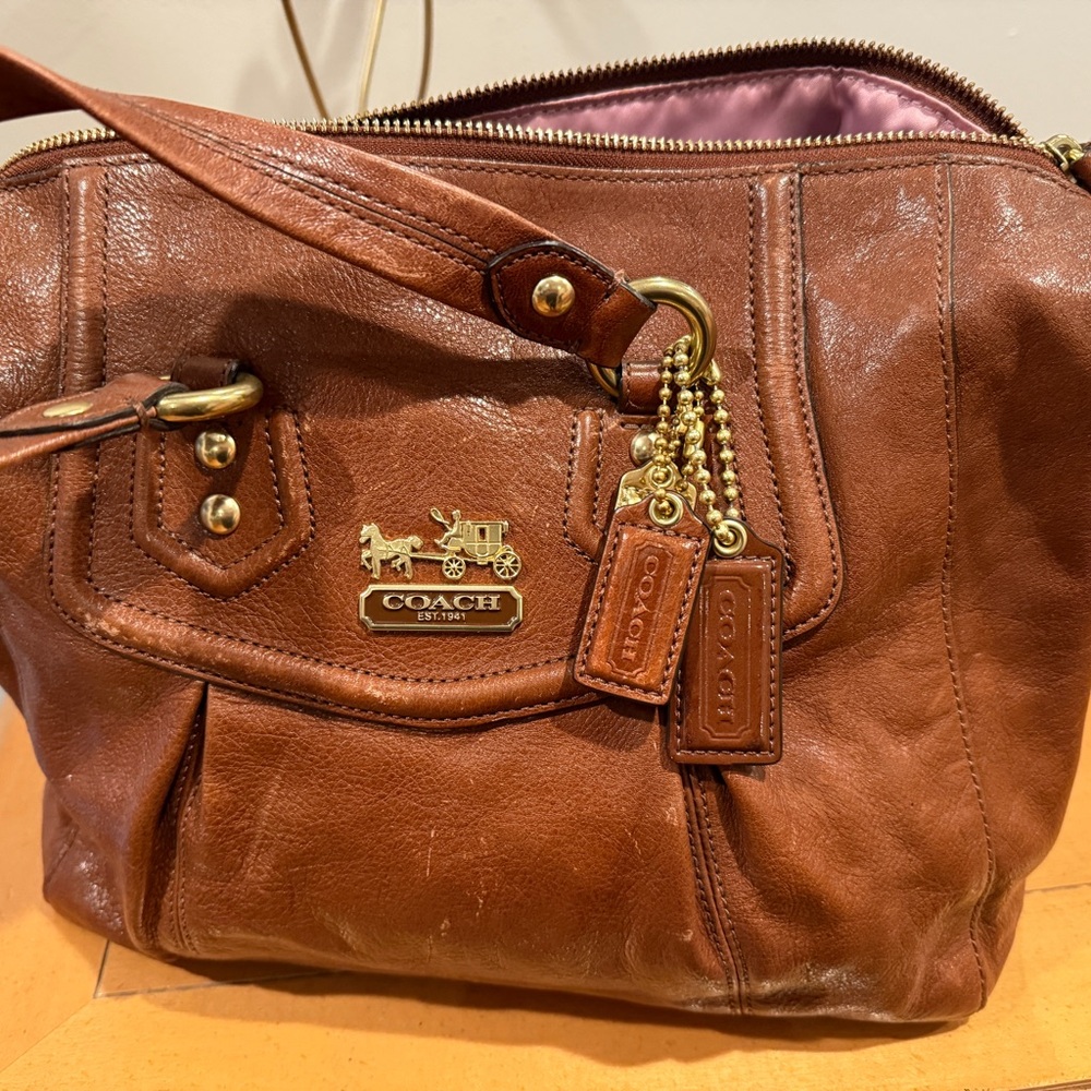 Coach Brown Leather Shoulder Bag with Gold Accents